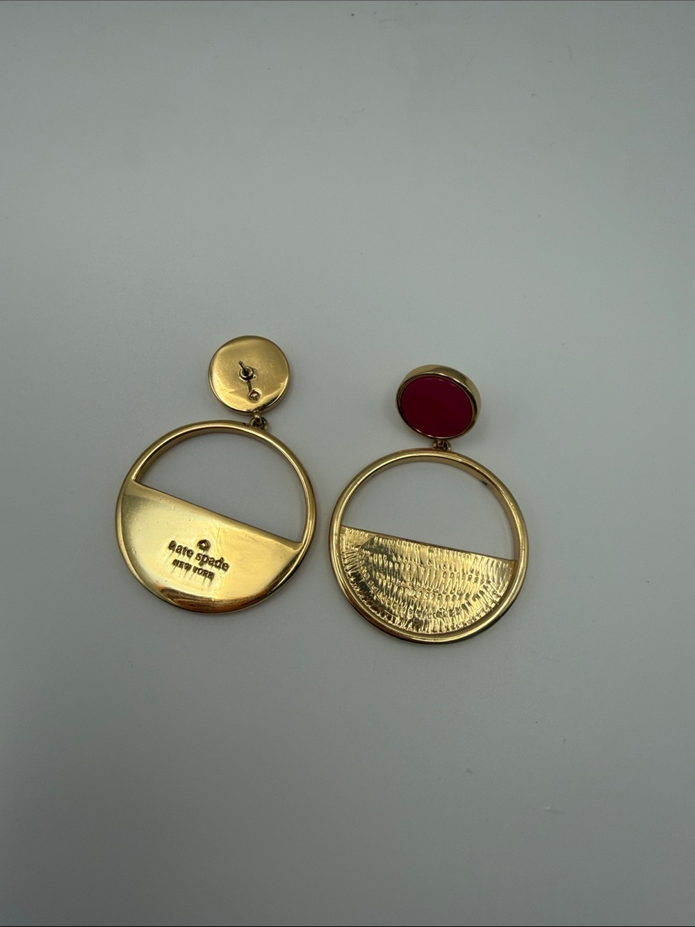 kate spade Gold Hoop Drop Earrings with Red Discs
